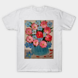 A  lovely boutique of abstract mixed flowers  in a blue vase . T-Shirt